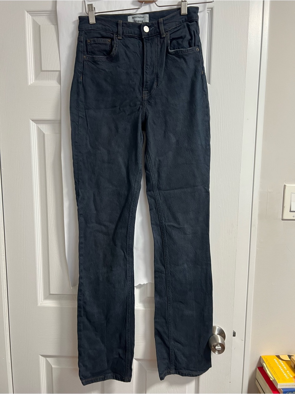 Reformation High-Rise Straight Jeans in Dark Navy